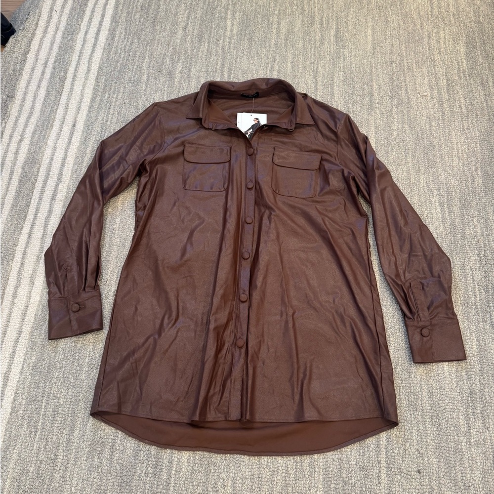 Naked Wardrobe Faux Leather Button-Up Shirt